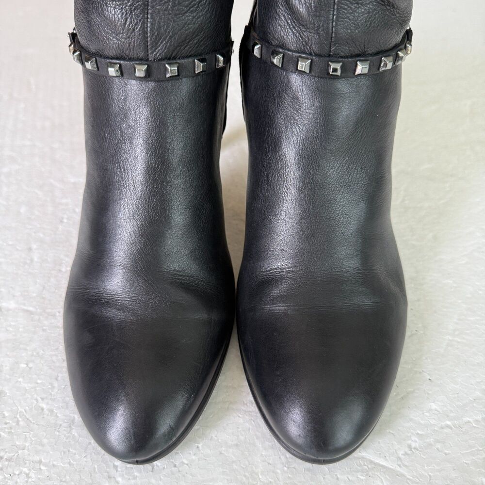 Size 40 / 9 - 9.5 - Ecco Shape Stiletto 75 Sleek Black Leather Booties Studded - Picture 5 of 10